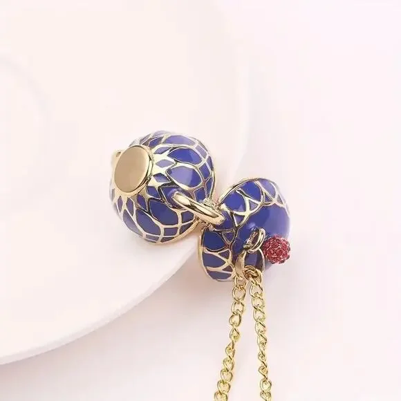 Cobalt Blue Enamel Painted Teapot Tea Pot Charm Pendant Yellow Gold-Tone - Picture 8 of 15